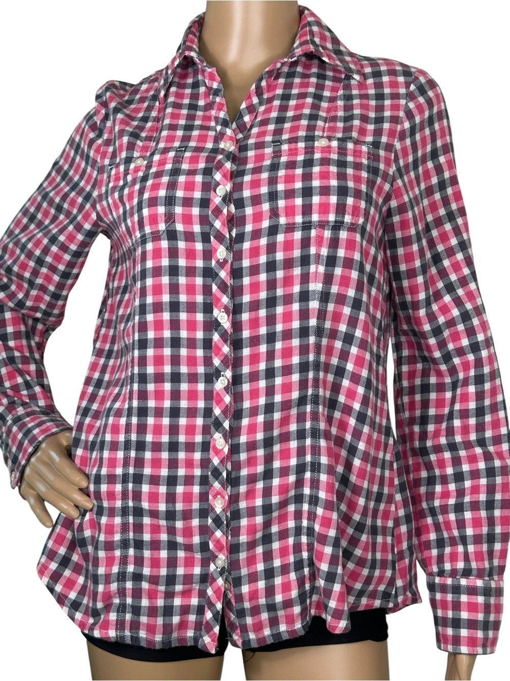 Carhartt Button-Front Pink and Black Plaid Women's Shirt Medium